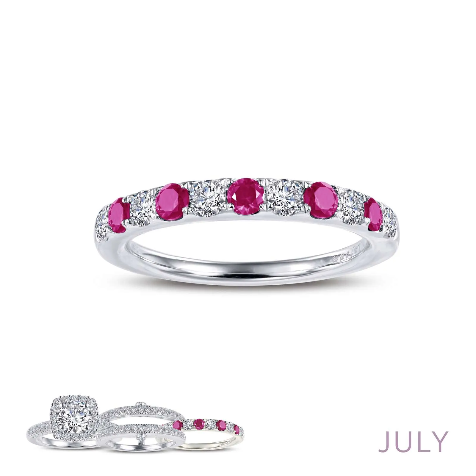 Lafonn Simulated Diamond & Ruby July Birthstone Stackable Ring BR004RBP