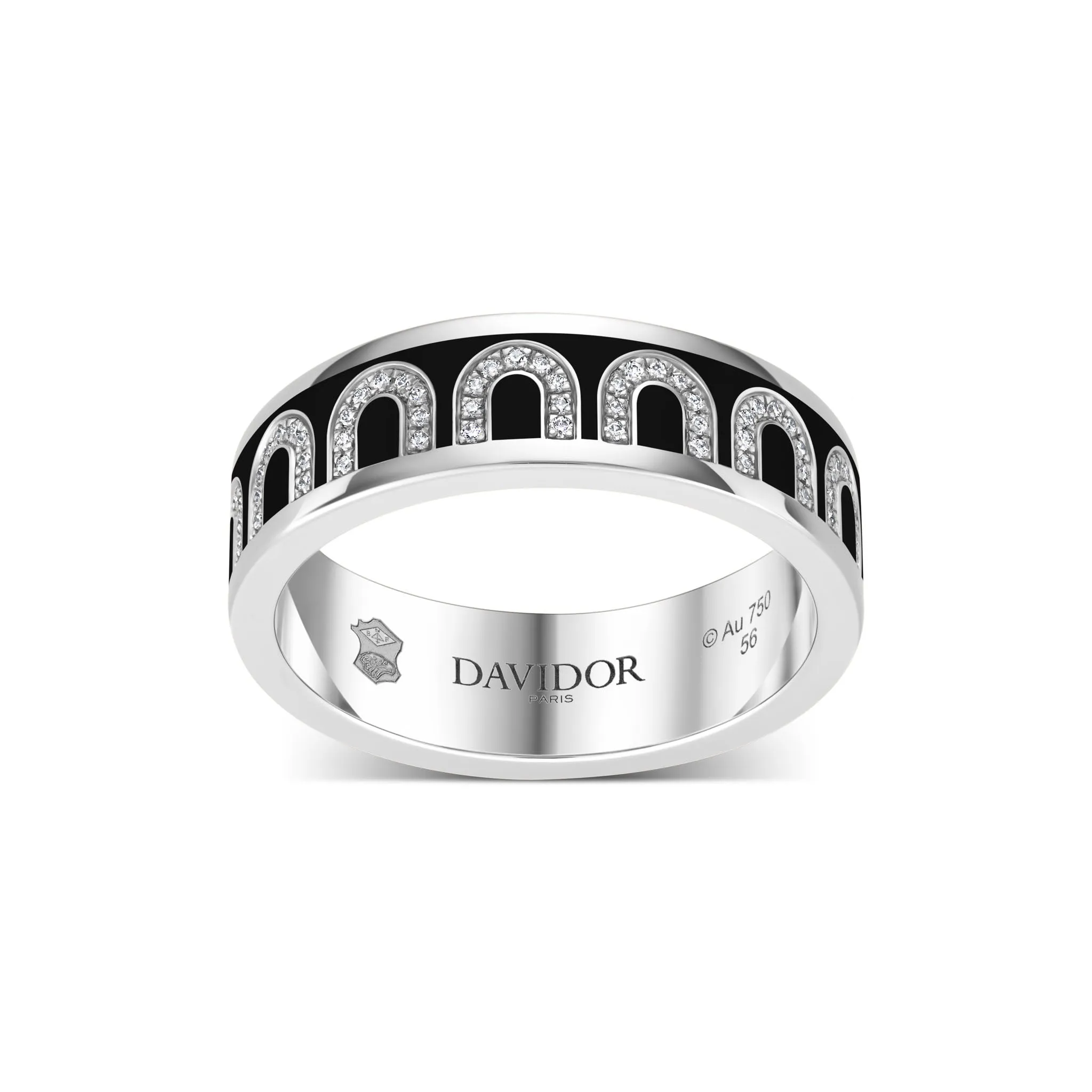 L'Arc de DAVIDOR Ring MM, 18k White Gold with Caviar Lacquered Ceramic and Arcade Diamonds