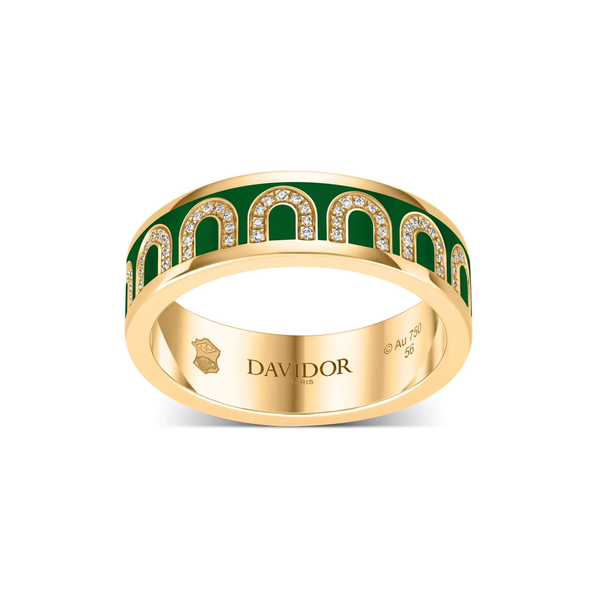 L'Arc de DAVIDOR Ring MM, 18k Yellow Gold with Palais Royal Lacquered Ceramic and Arcade Diamonds