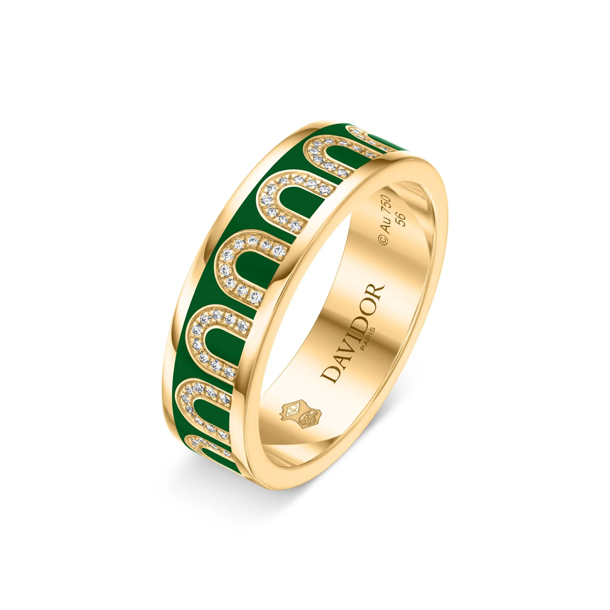 L'Arc de DAVIDOR Ring MM, 18k Yellow Gold with Palais Royal Lacquered Ceramic and Arcade Diamonds