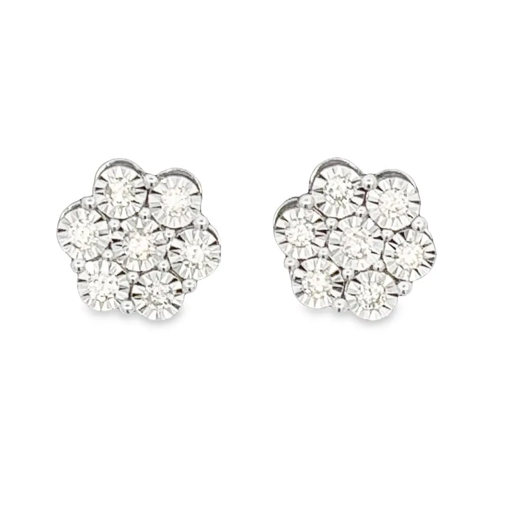 Large Cluster Miracle Diamond Earrings .58cttw 10K Gold