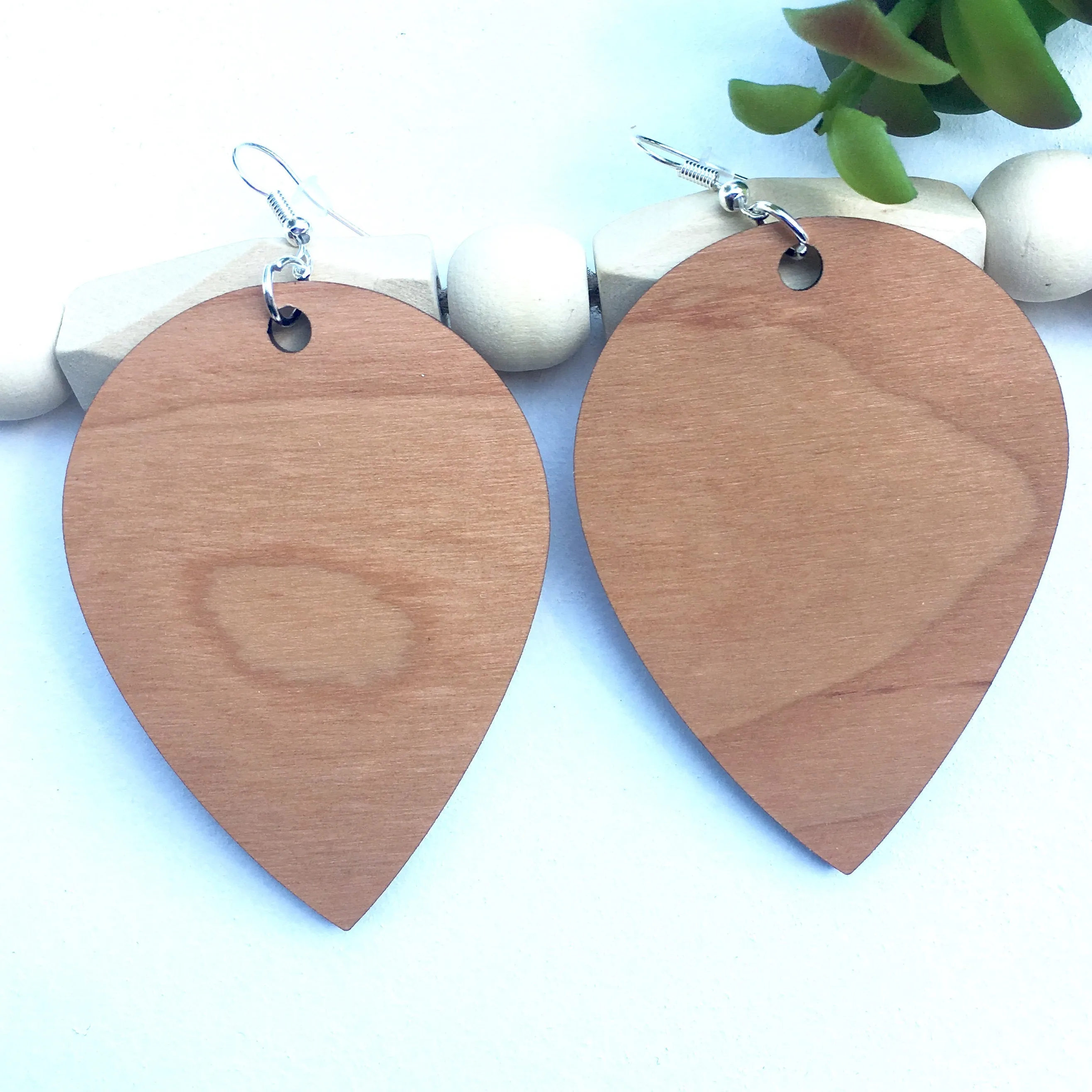 Large Upside Down Teardrop Earring, Cherry Dangle Wooden Earrings, Gift for Sister, Trendy Lightweight Earrings