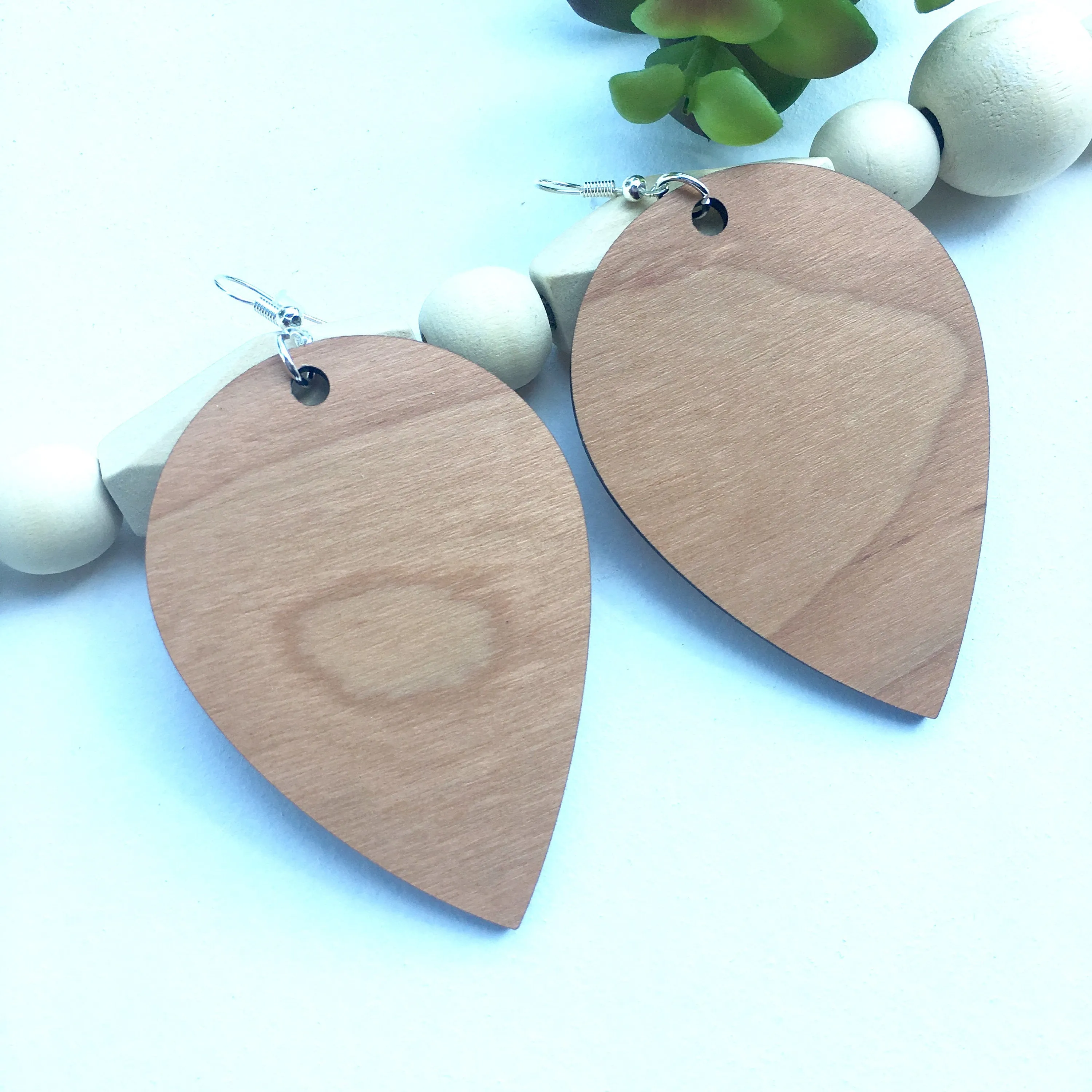 Large Upside Down Teardrop Earring, Cherry Dangle Wooden Earrings, Gift for Sister, Trendy Lightweight Earrings