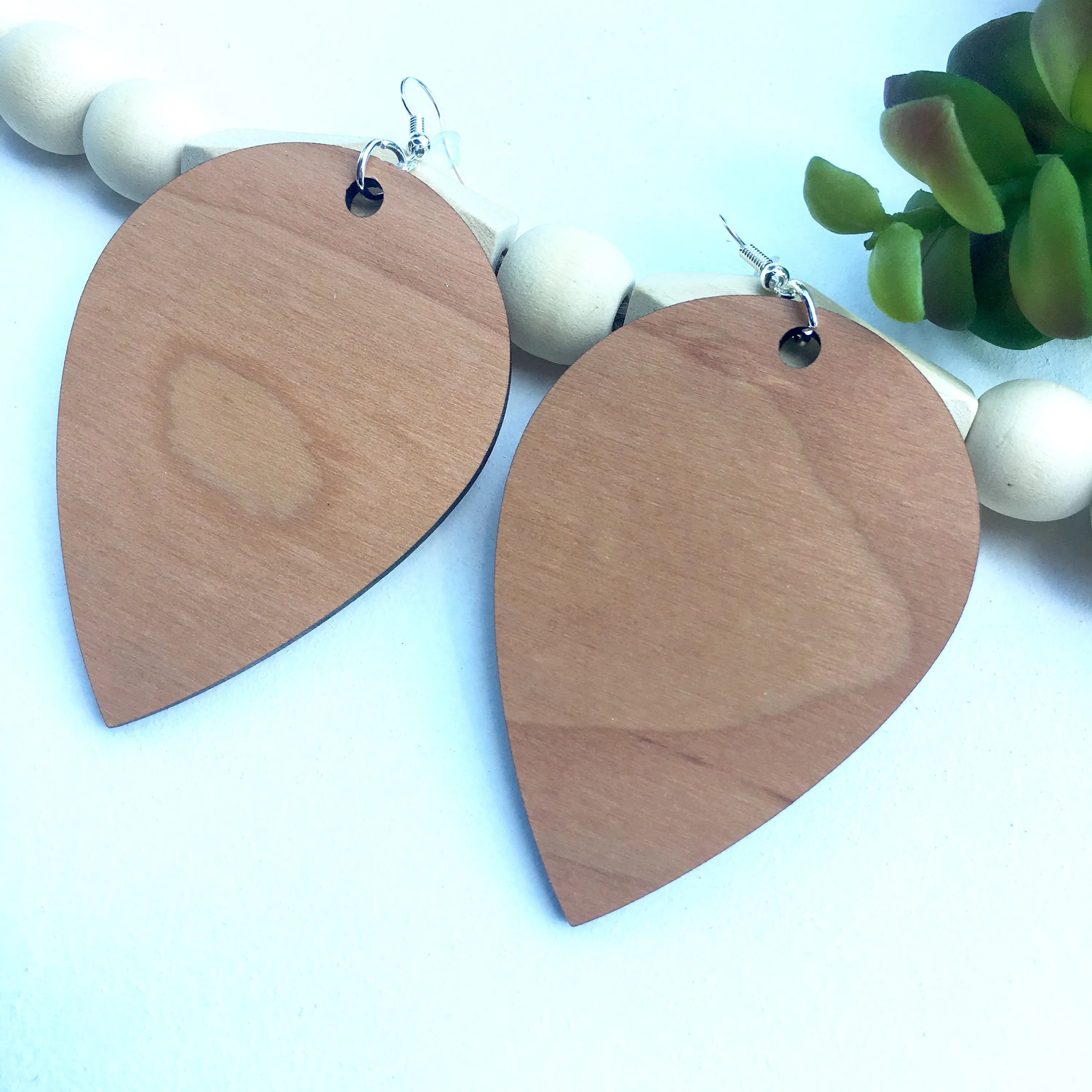 Large Upside Down Teardrop Earring, Cherry Dangle Wooden Earrings, Gift for Sister, Trendy Lightweight Earrings