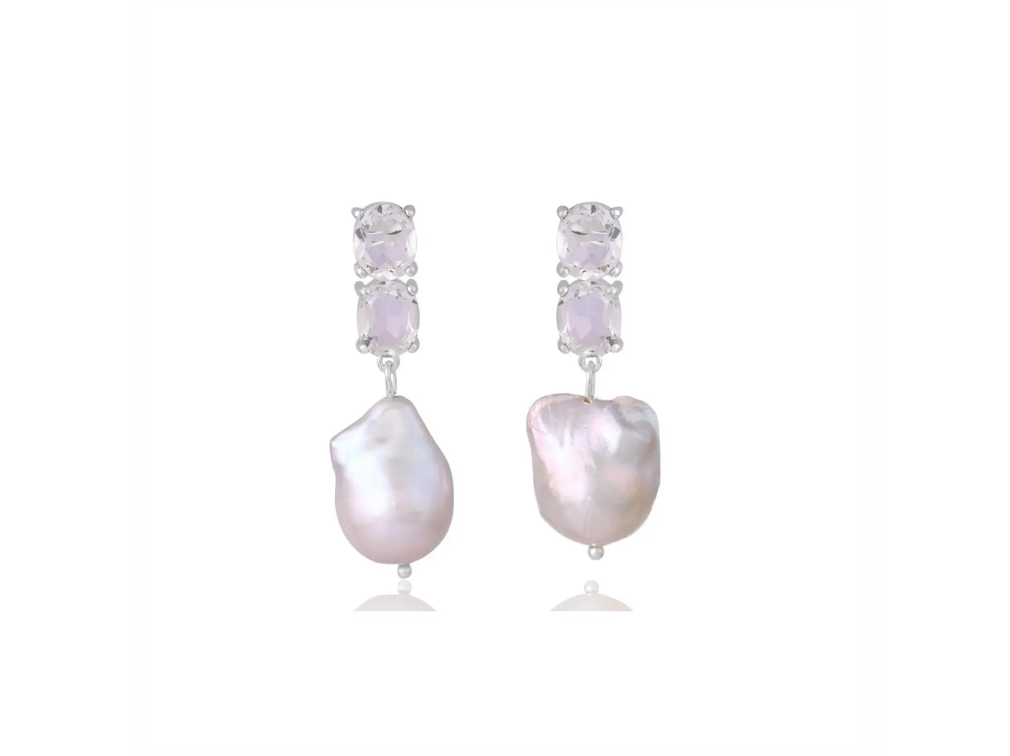 Lola Knight - Ayla - Large Pearl & Crystal Earrings - Silver