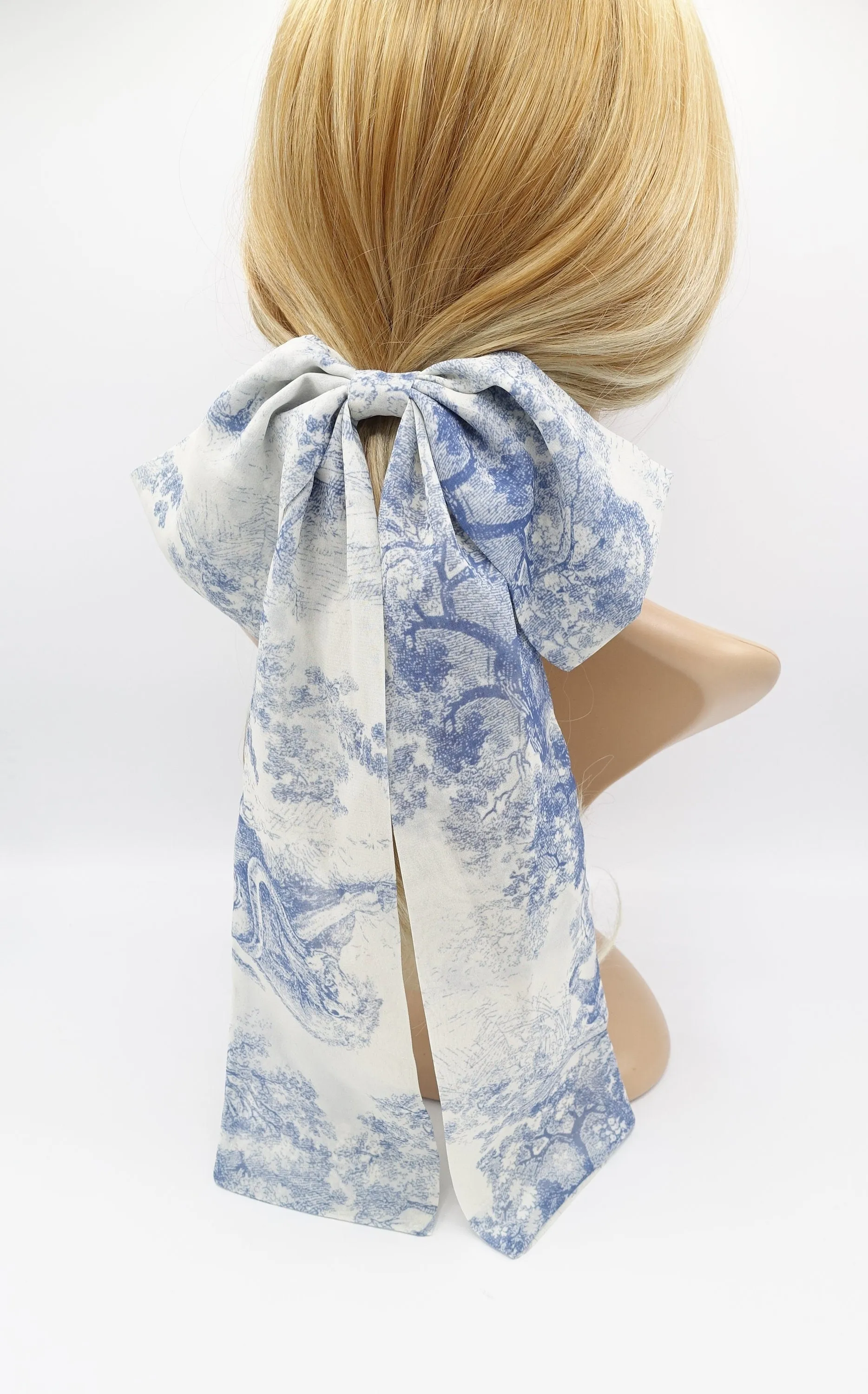 long tail hair bow, safari print hair bow, chiffon hair bow for women