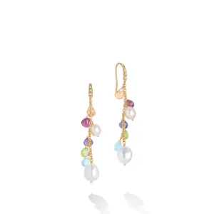 Marco Bicego Paradise Collection 18K Yellow Gold Mixed Gemstone and Pearl Medium Drop Earrings