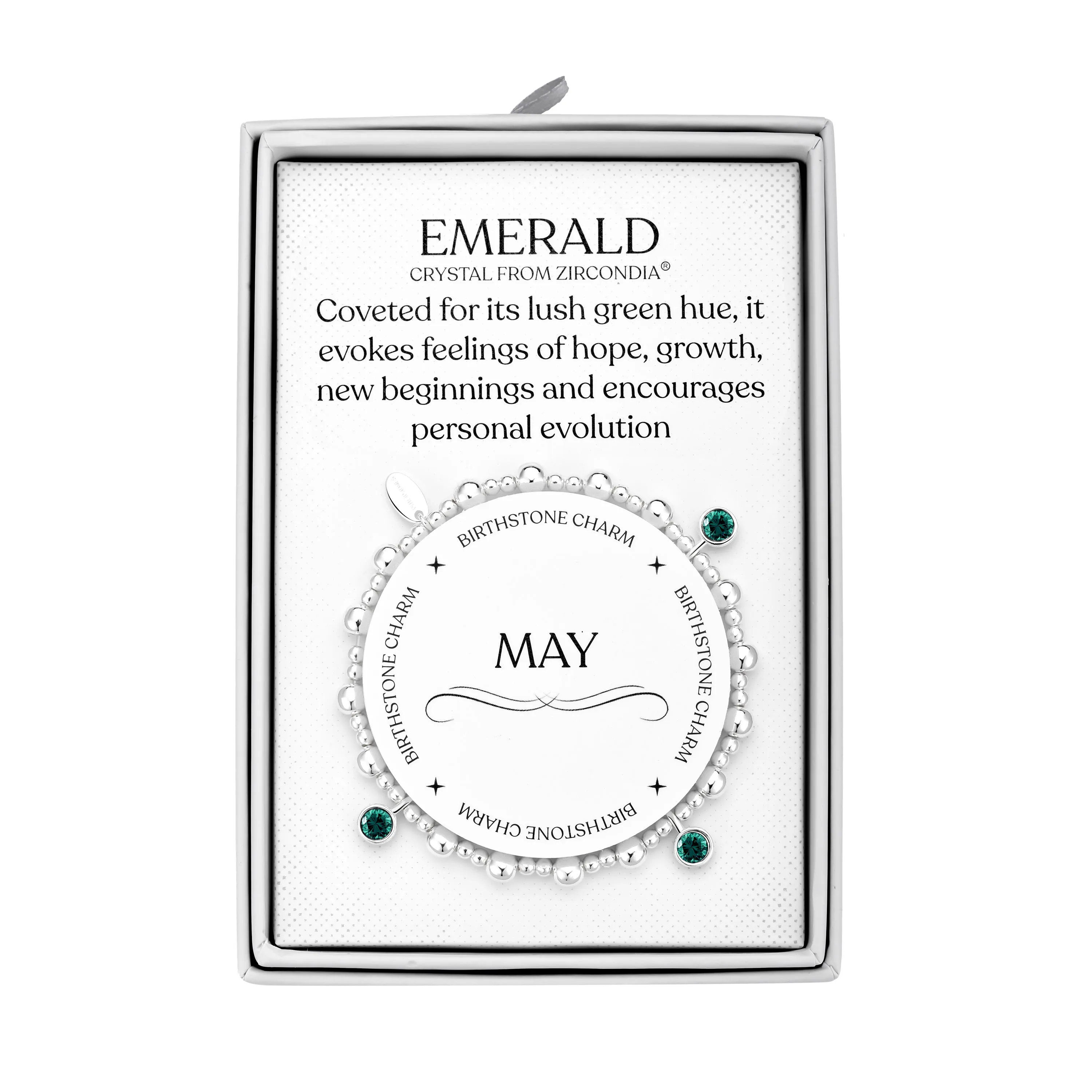 May (Emerald) Birthstone Stretch Charm Bracelet with Quote Gift Box