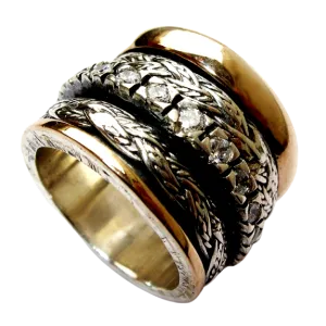 Meditation Spinner Celtic Ring for Woman Silver &  Gold Engagement Ring with a CZ Zircons