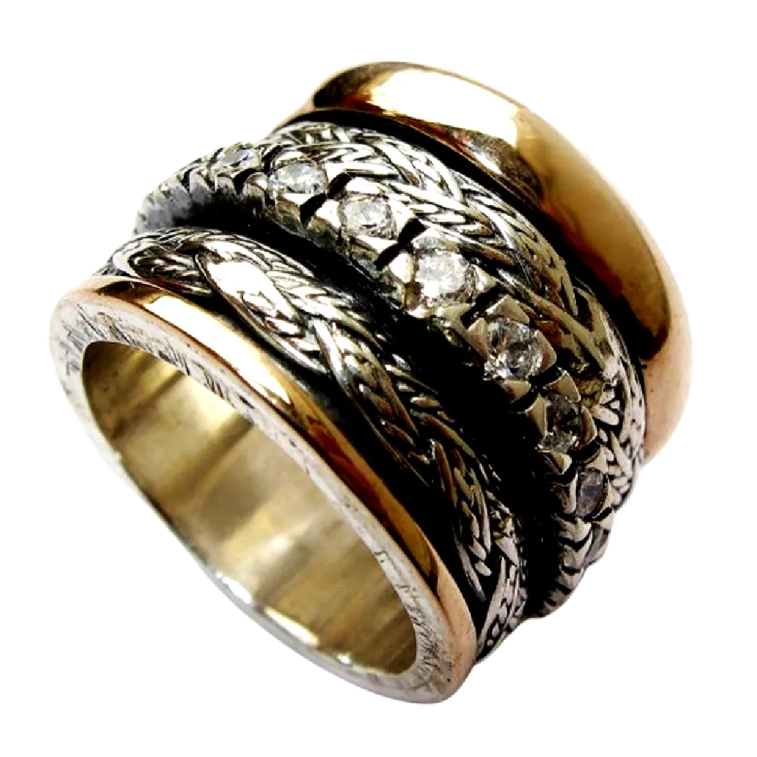 Meditation Spinner Celtic Ring for Woman Silver &  Gold Engagement Ring with a CZ Zircons