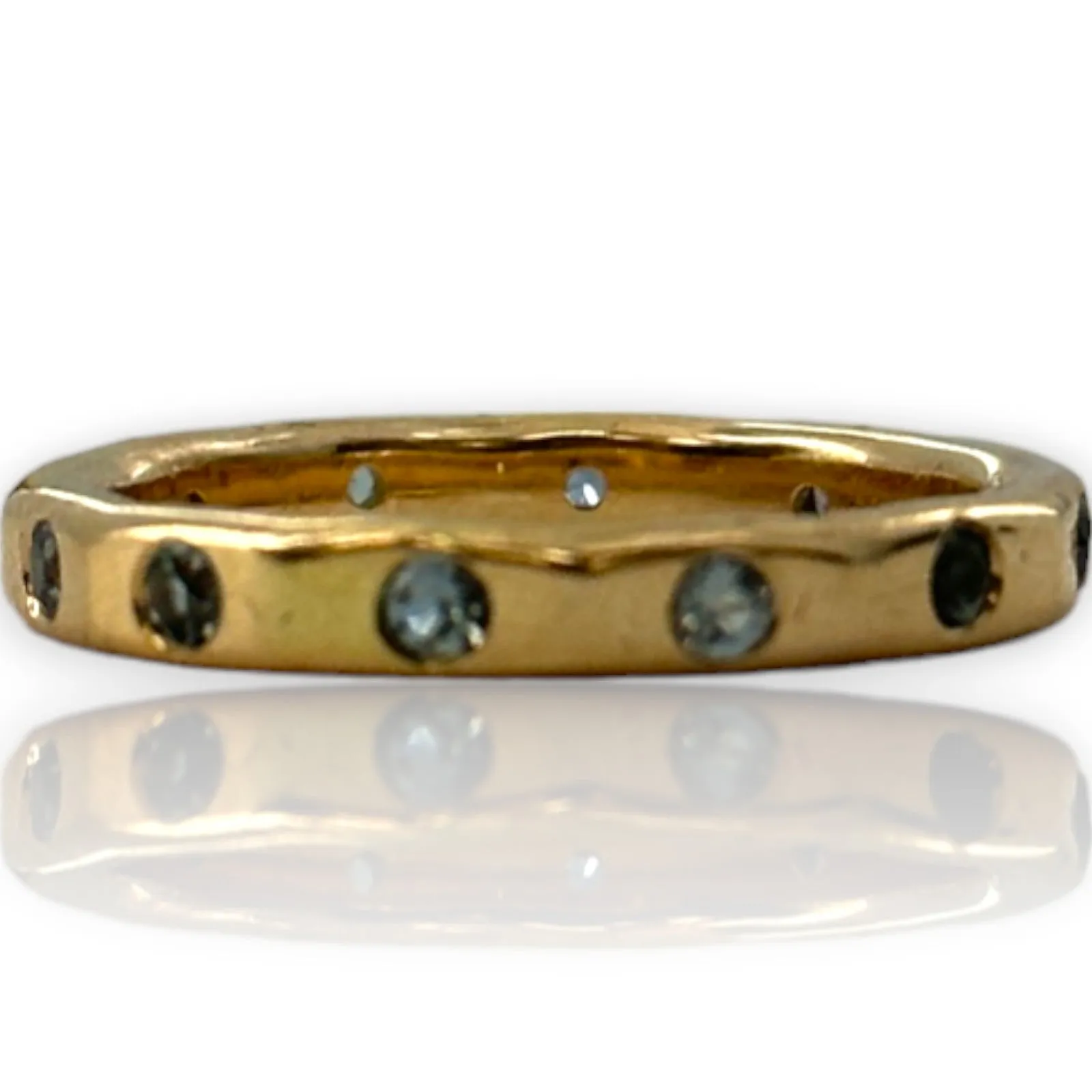 Melissa Joy Manning Solid 14kt Recycled Yellow Gold Flush Mount Montana Sapphire 2.8mm Wedding Stackable Band Size 5.75