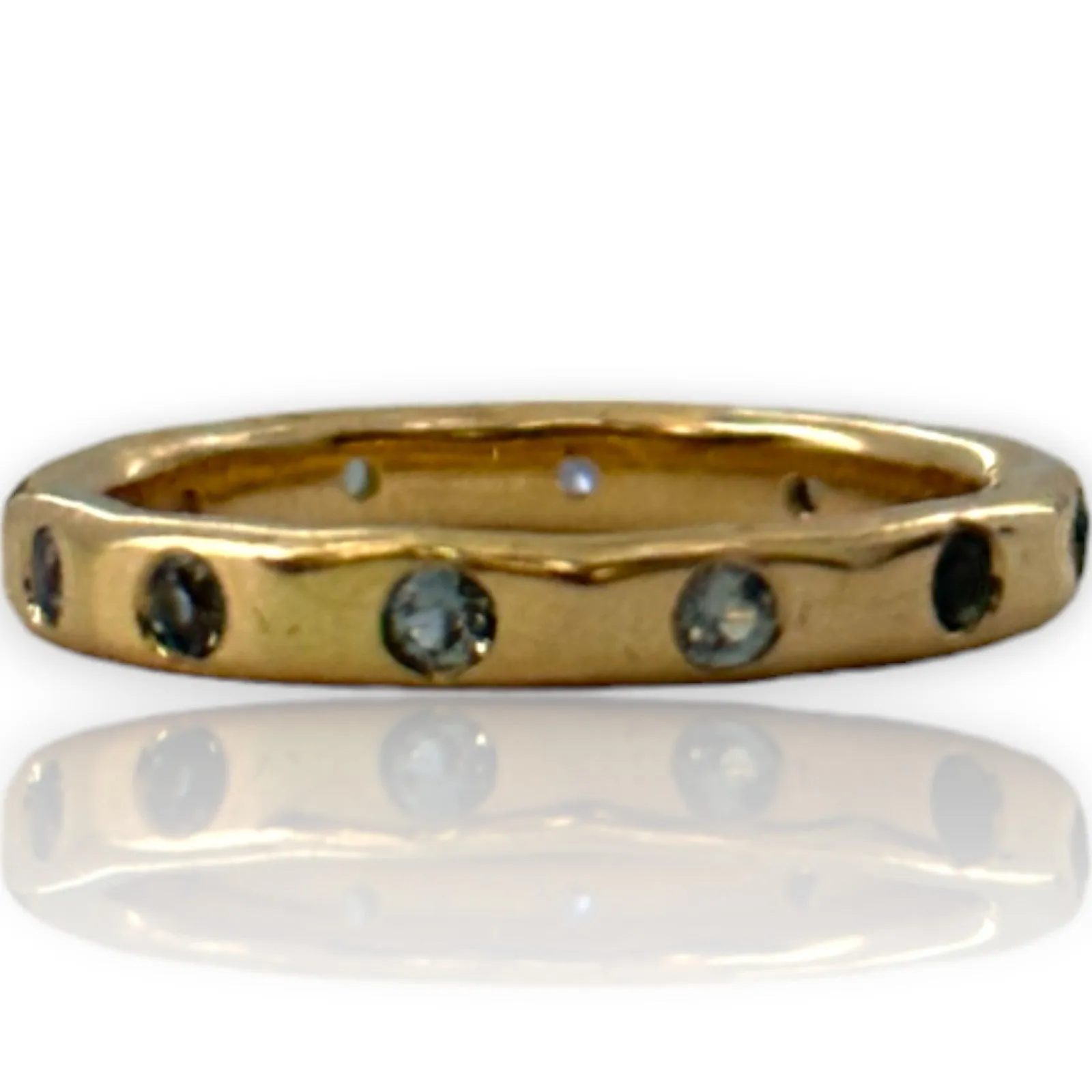 Melissa Joy Manning Solid 14kt Recycled Yellow Gold Flush Mount Montana Sapphire 2.8mm Wedding Stackable Band Size 5.75