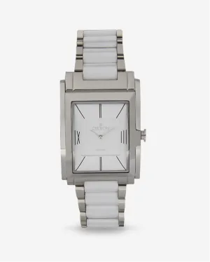 Men's Swiss Quartz White Ceramic & Stainless Steel Rectangular Dress Watch