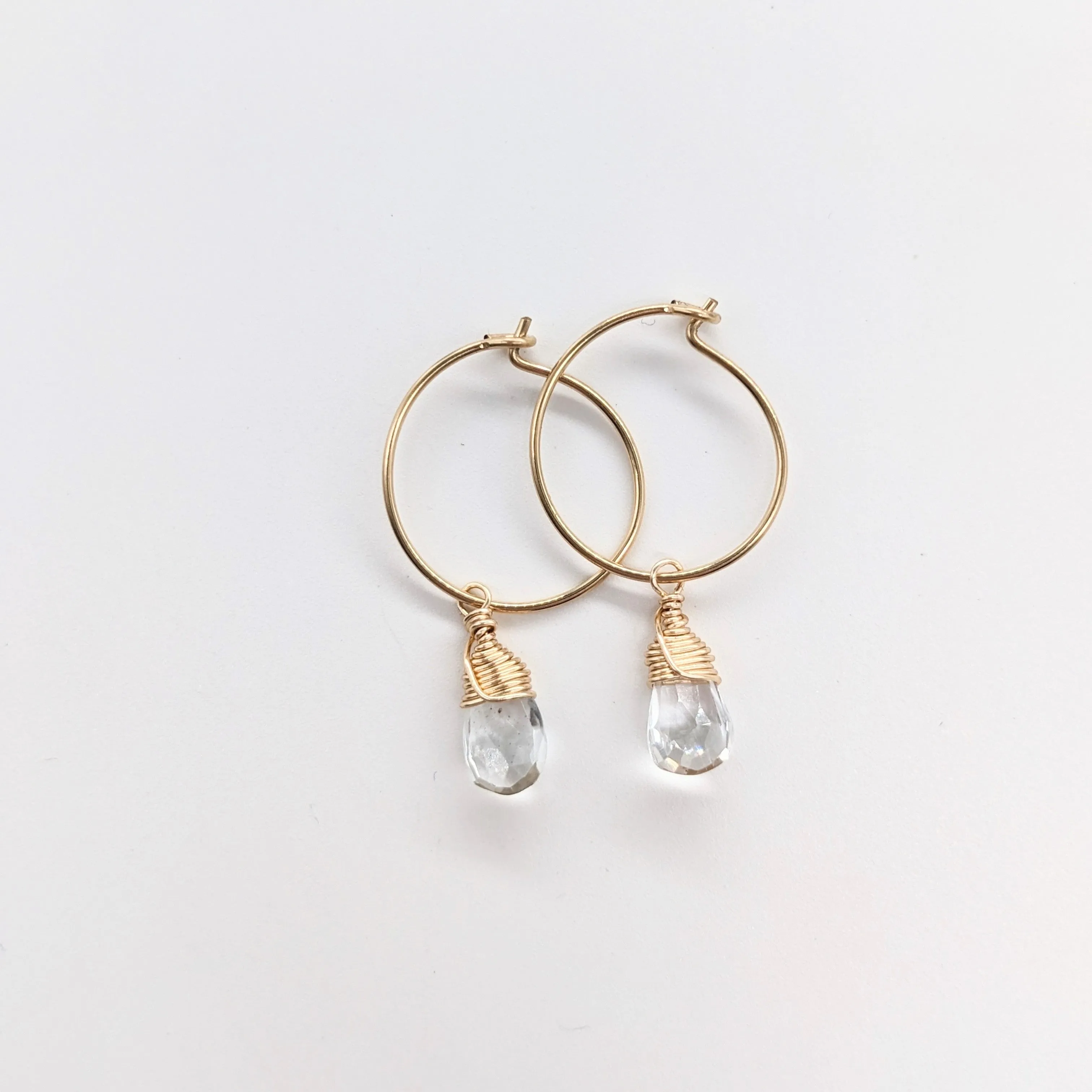 Mini-Hoop Aqua Quartz Charm Earrings