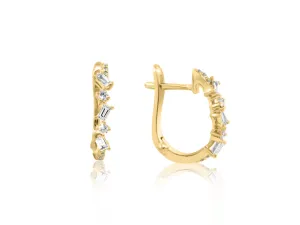 Mixed Diamond Yellow Gold Hoop Earrings