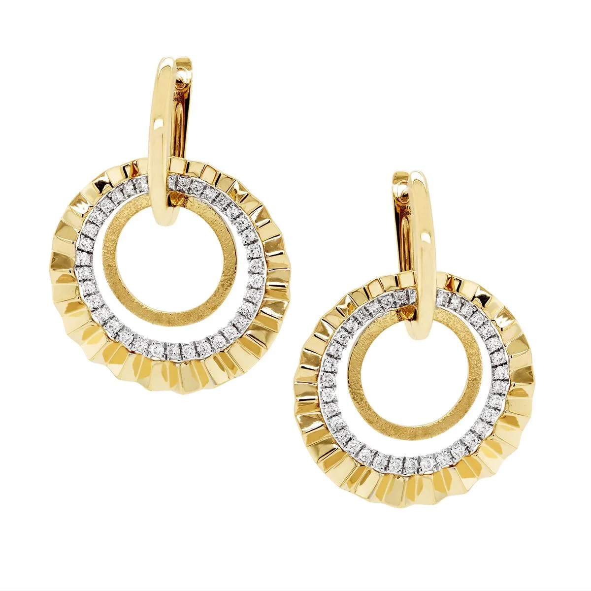 MODERN TWO-TONE GOLD DANGLE EARRINGS WITH DIAMONDS, .53 CT TW