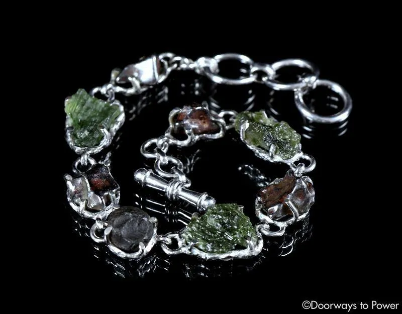 Moldavite, Meteorite & Cintamani Stone Crystal Bracelet 'Celestial Substance'