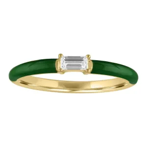 My Story "Eloise" Olive Green Enamel Diamond Baguette Ring