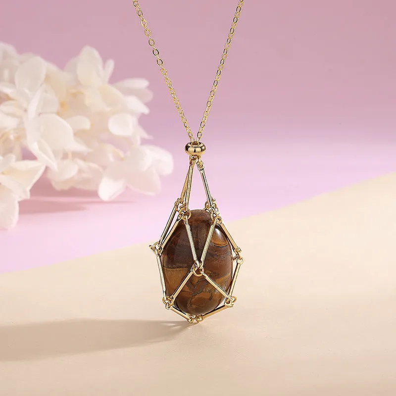 Natural Crystal Pendant Holder Necklace