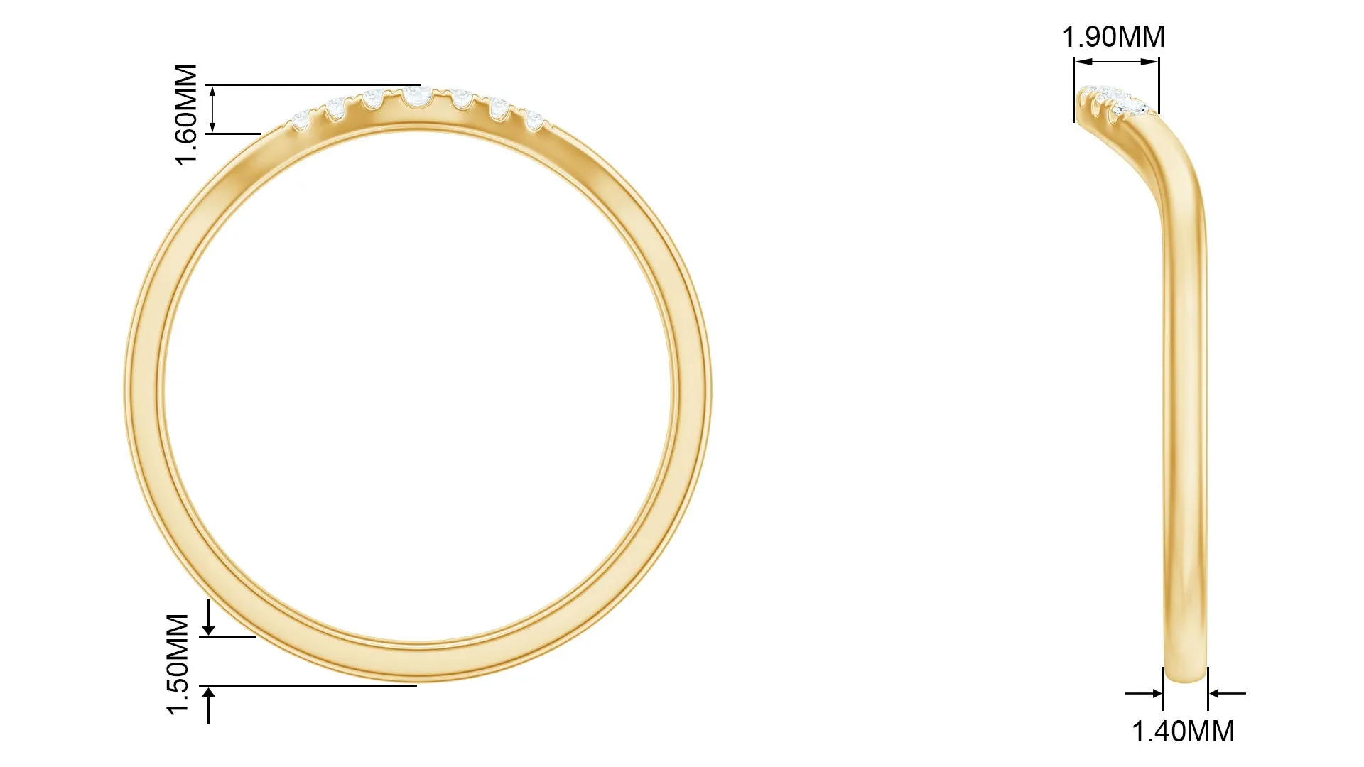 Natural Diamond Curved Stackable Ring in Gold