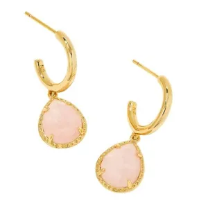 New - Kendra Scott Sami Quartz Huggie 14K Gold Over Brass Drop Earrings - Rose Quartz