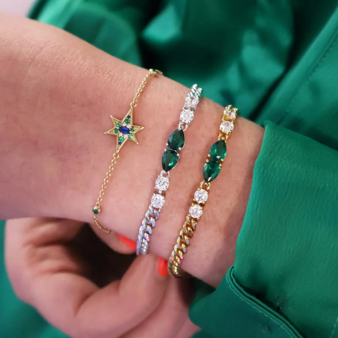 Nova North Star Bracelet Sapphire Emerald CZ and Gold