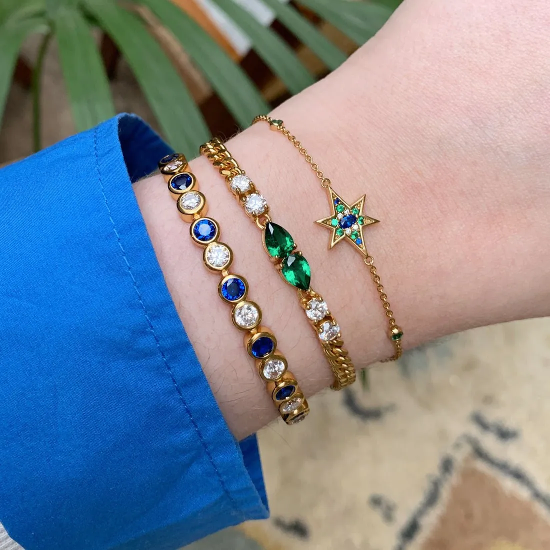 Nova North Star Bracelet Sapphire Emerald CZ and Gold