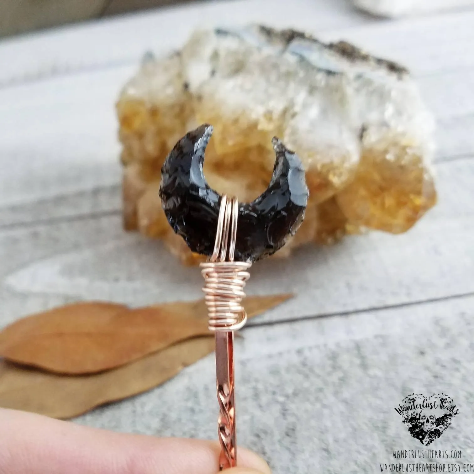 Obsidian moon hair pin