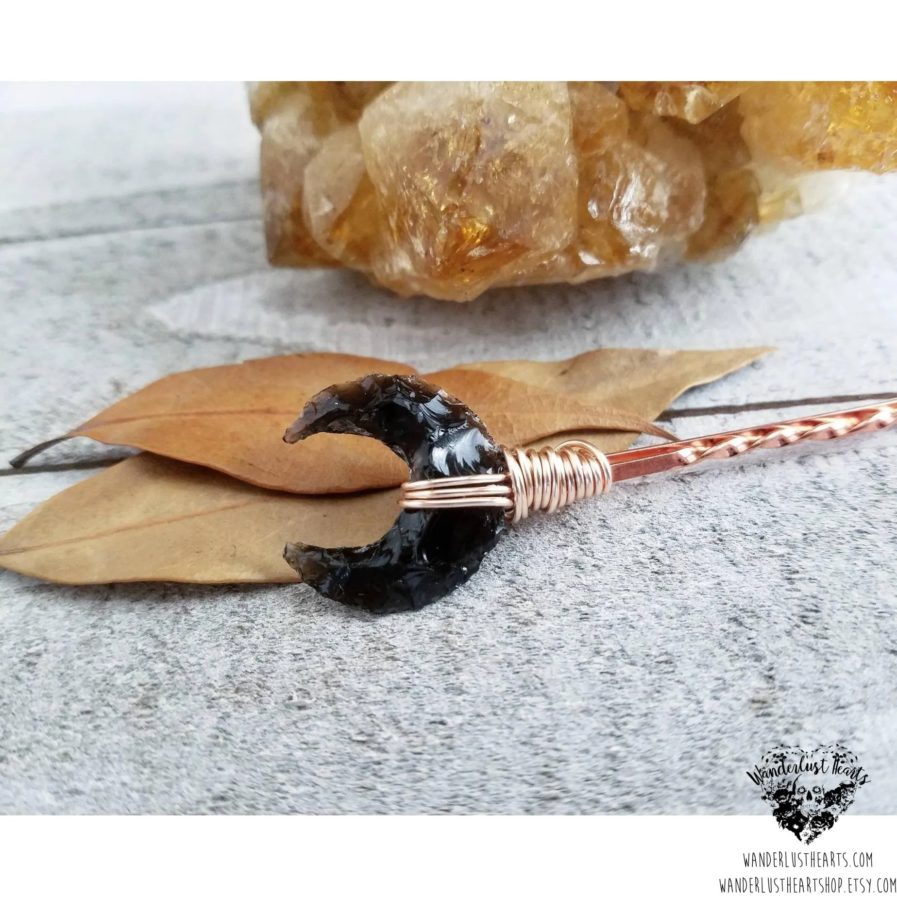 Obsidian moon hair pin