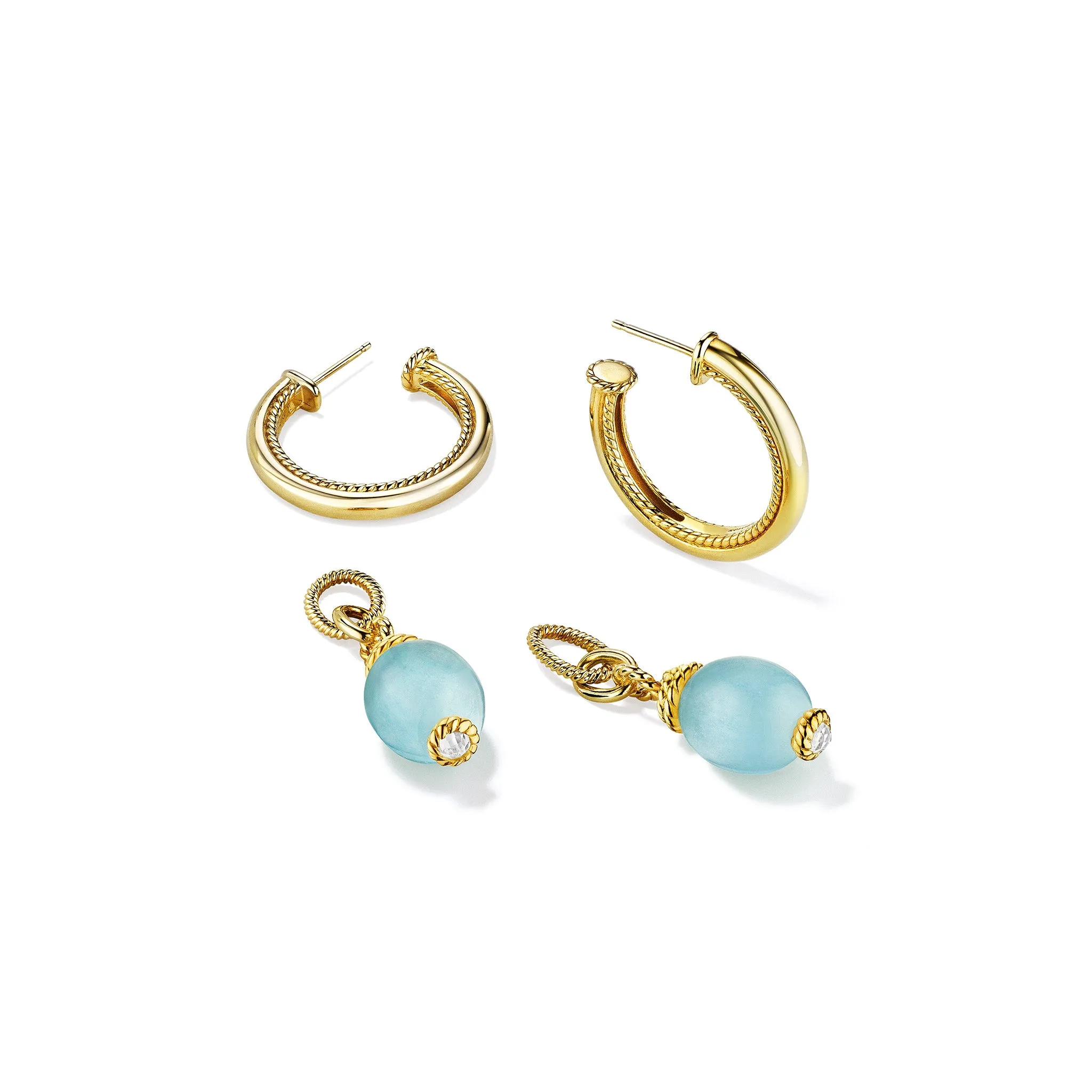 Ocean Reef Drop Hoop Earrings with Aquamarine in 18K Gold Vermeil