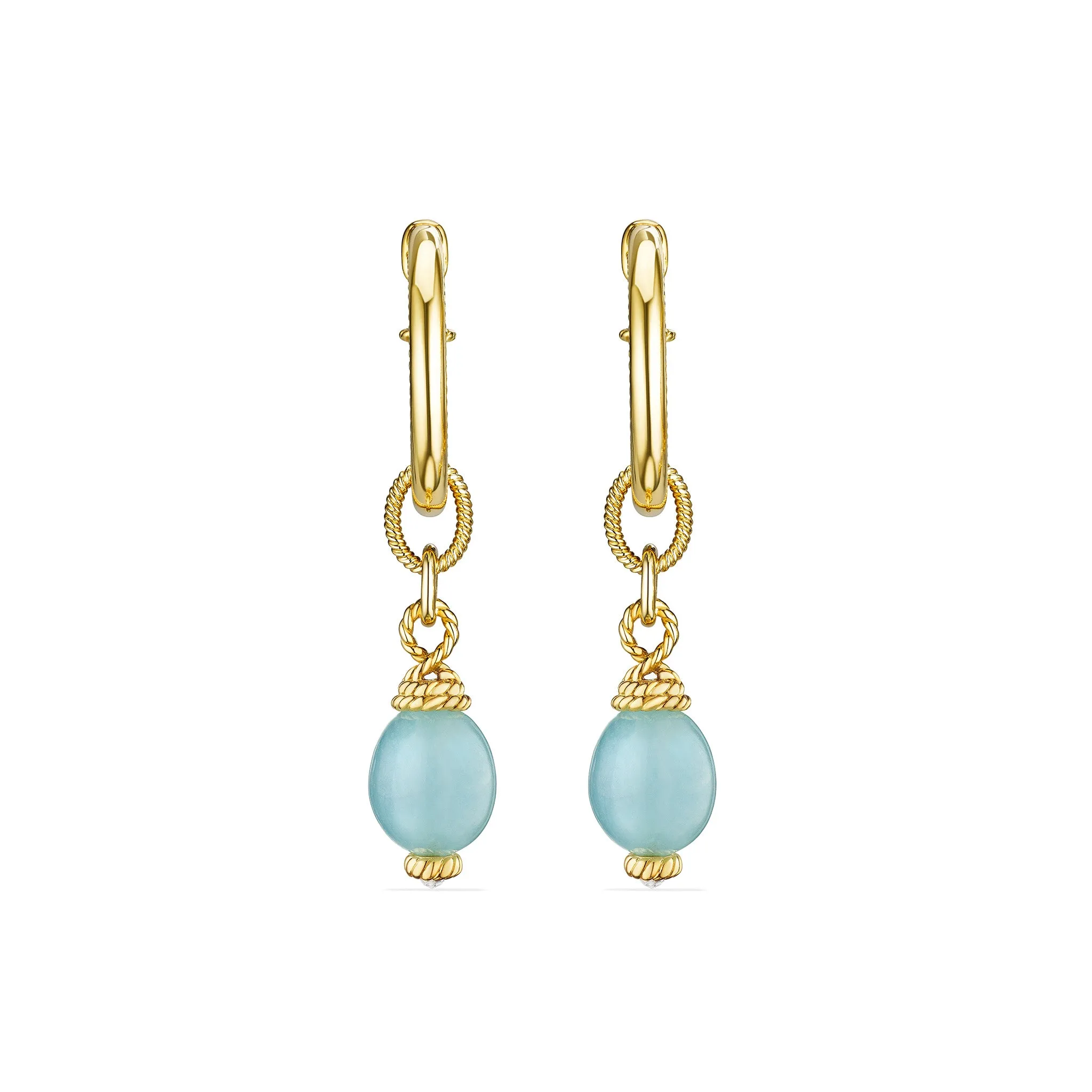 Ocean Reef Drop Hoop Earrings with Aquamarine in 18K Gold Vermeil