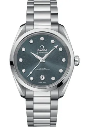 Omega Seamaster Aqua Terra 150M Co-Axial Master Chronometer Ladies Watch - 38 mm Steel Case - Shimmer Blue-Grey Diamond Dial - 220.10.38.20.53.001