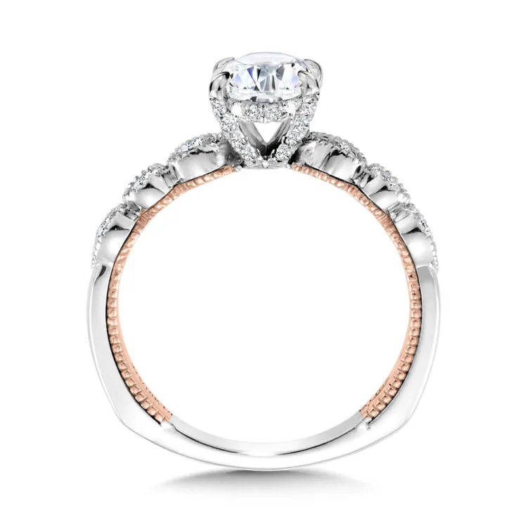 Oval-Cut, Stackable, Two-Tone & Milgrain-Beaded Hidden Halo Diamond Engagement Ring