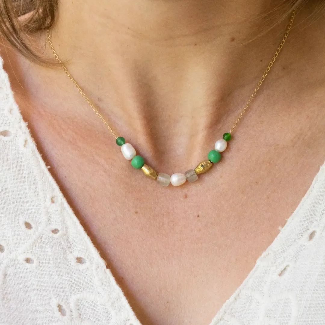 Pearl and Green Fair Trade Bead Necklace