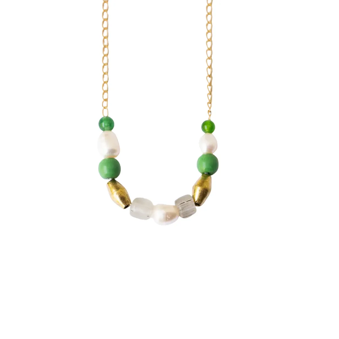 Pearl and Green Fair Trade Bead Necklace