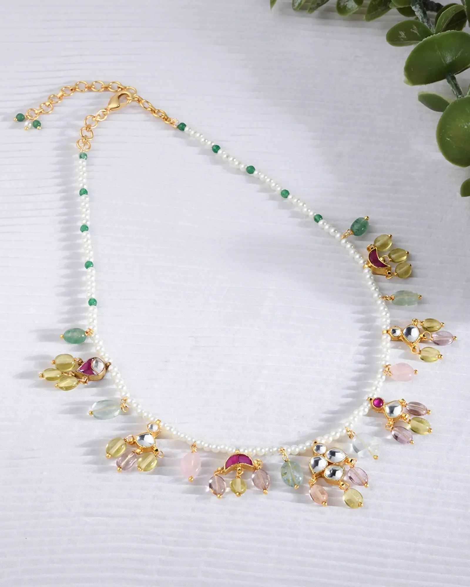 Pearl and Jade Beaded Multicolor Necklace