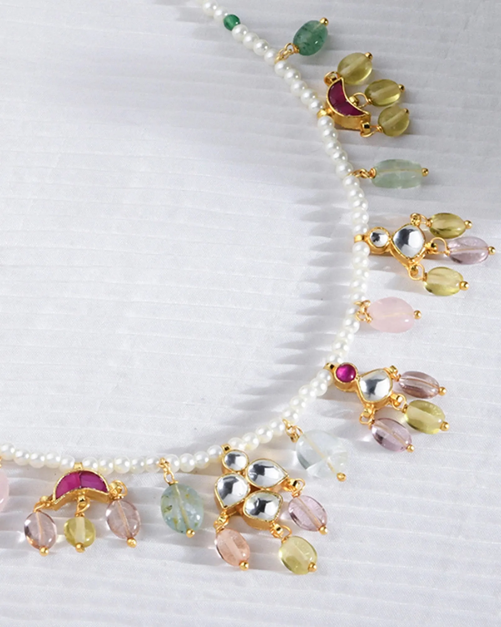 Pearl and Jade Beaded Multicolor Necklace