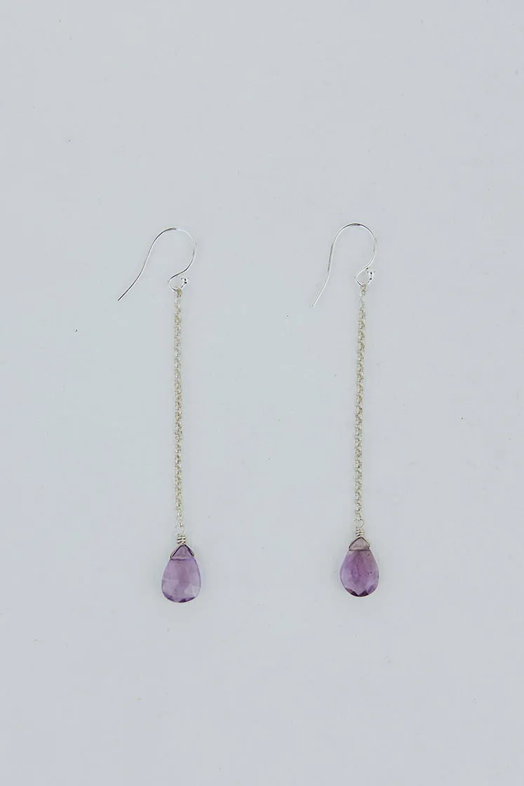 Petite Drop Chain Earrings - Amethyst