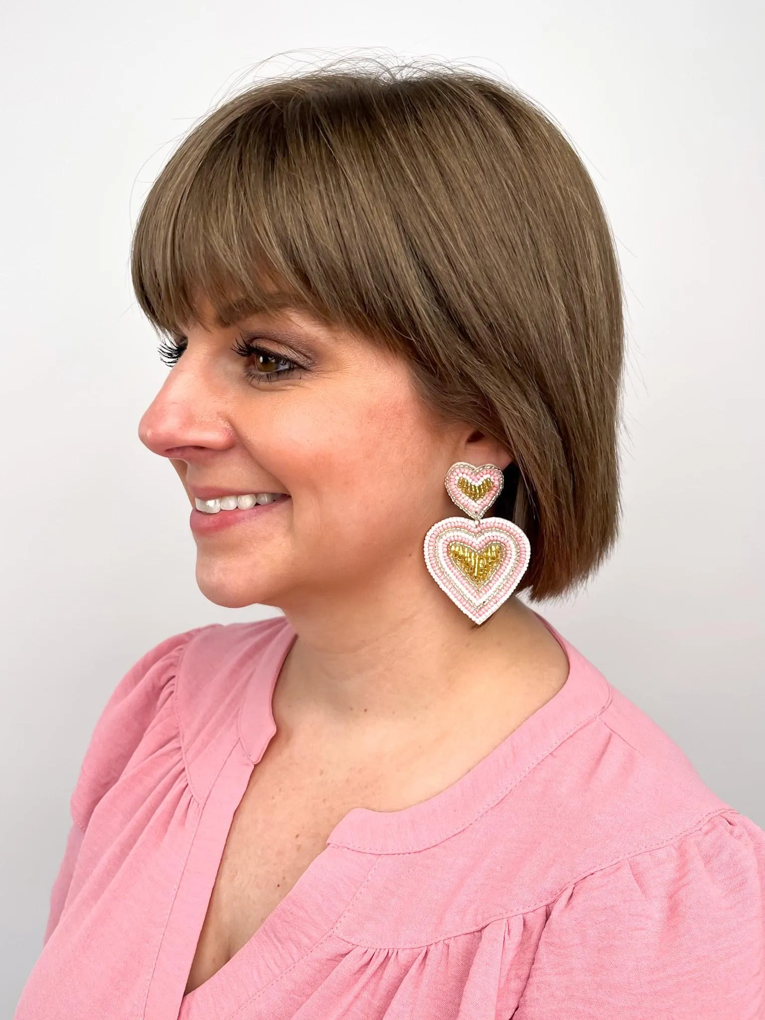 Pink & Gold Heart Earrings