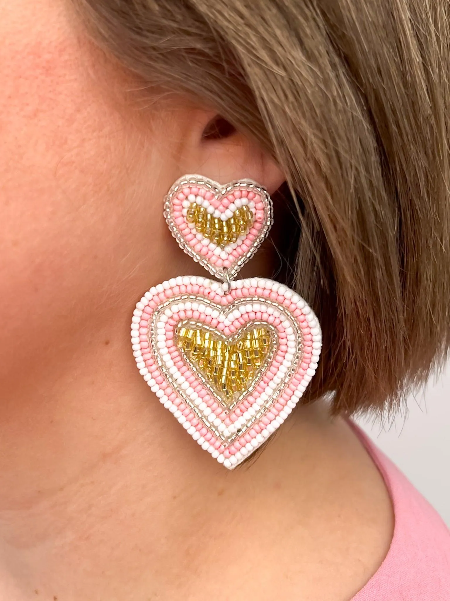 Pink & Gold Heart Earrings