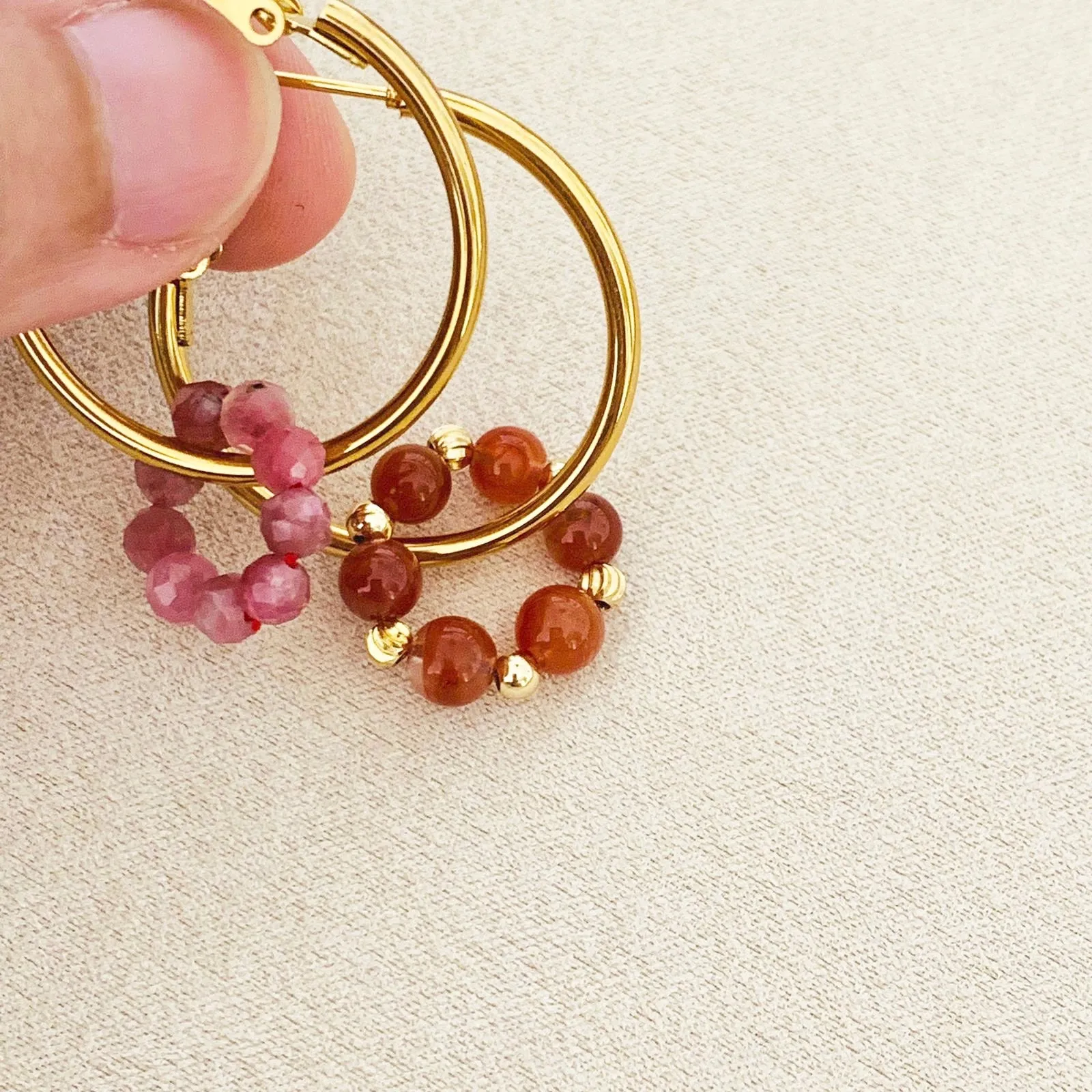 Pink Tourmaline & Rabbit Hair Rutilated Quartz Sucre Donut Earrings