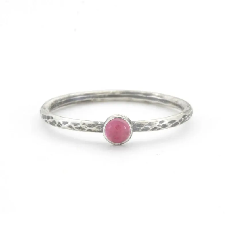 Pink Tourmaline and Hammered Silver Ring - PLUMERIA