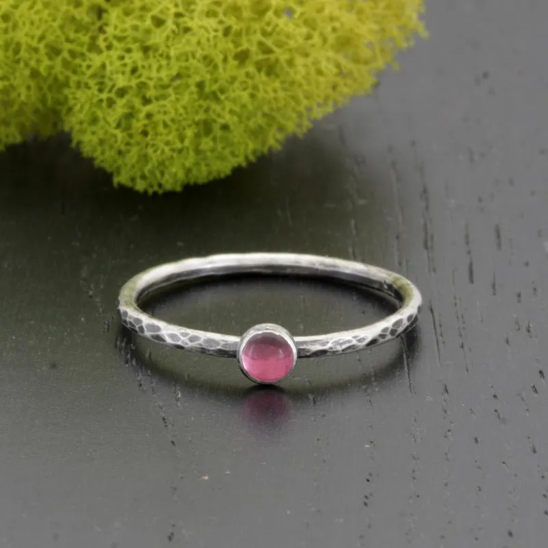 Pink Tourmaline and Hammered Silver Ring - PLUMERIA