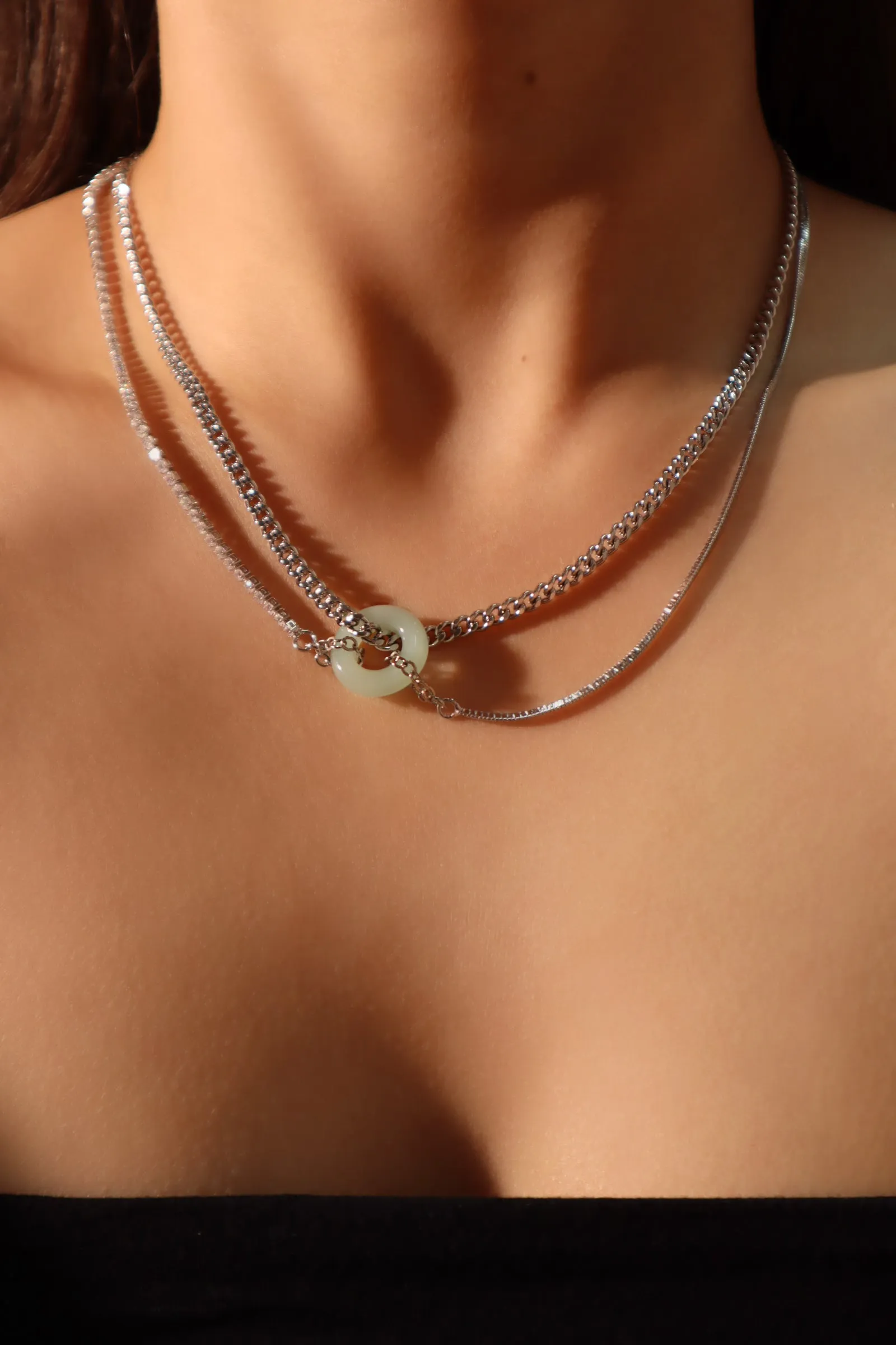 Platinum Plated Jade Diamond Chain Necklace