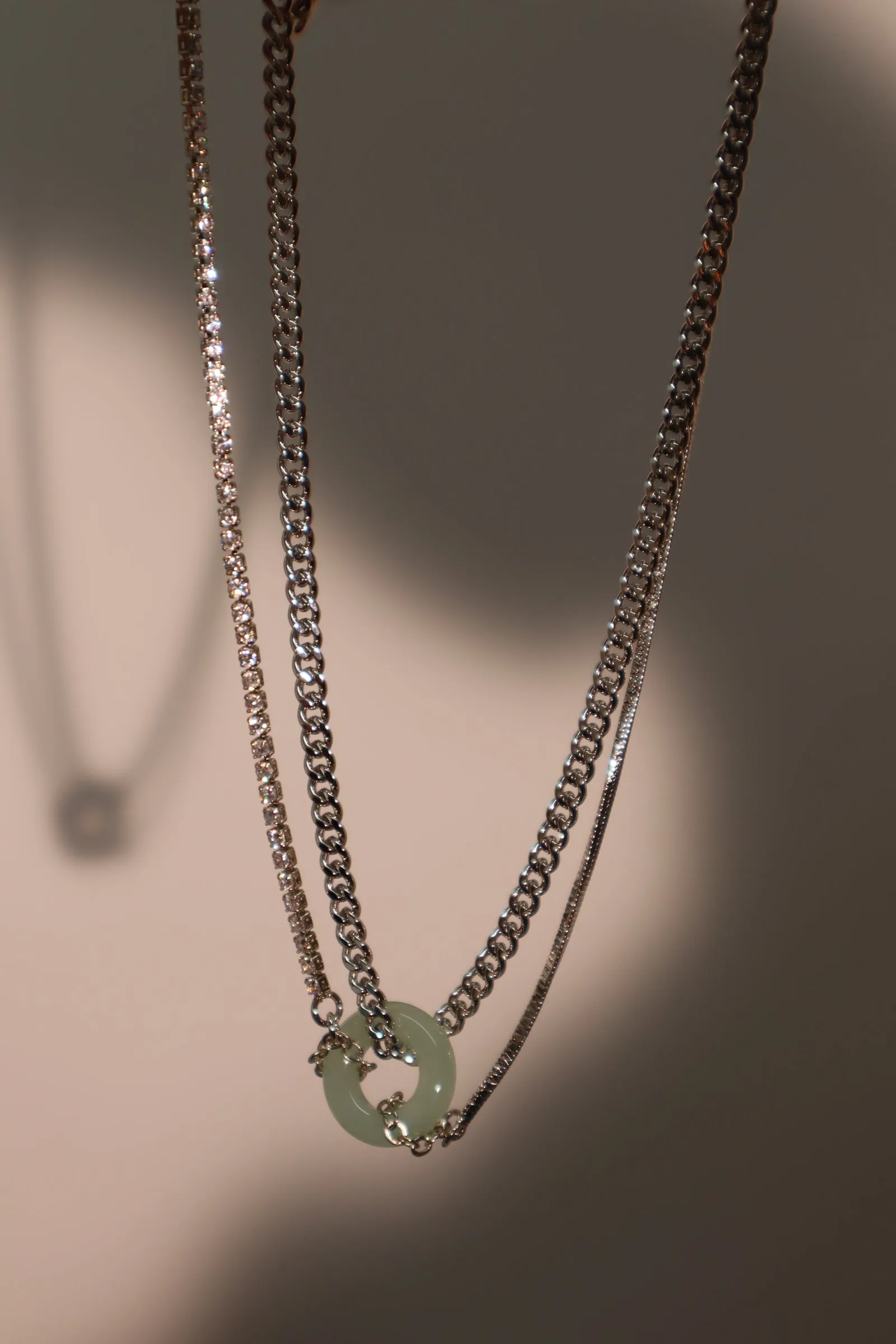 Platinum Plated Jade Diamond Chain Necklace