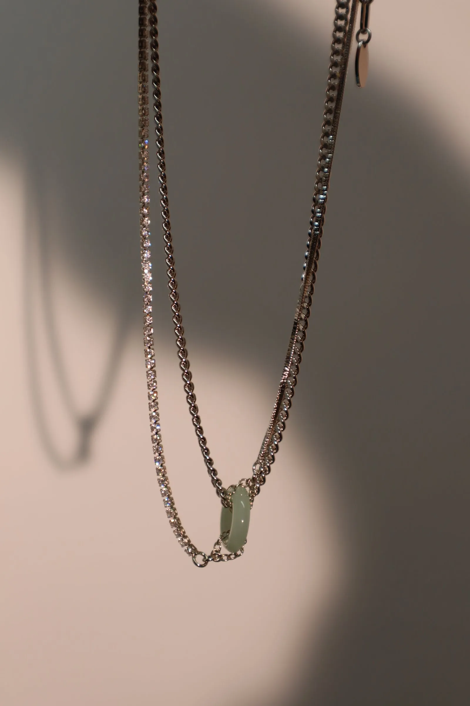 Platinum Plated Jade Diamond Chain Necklace