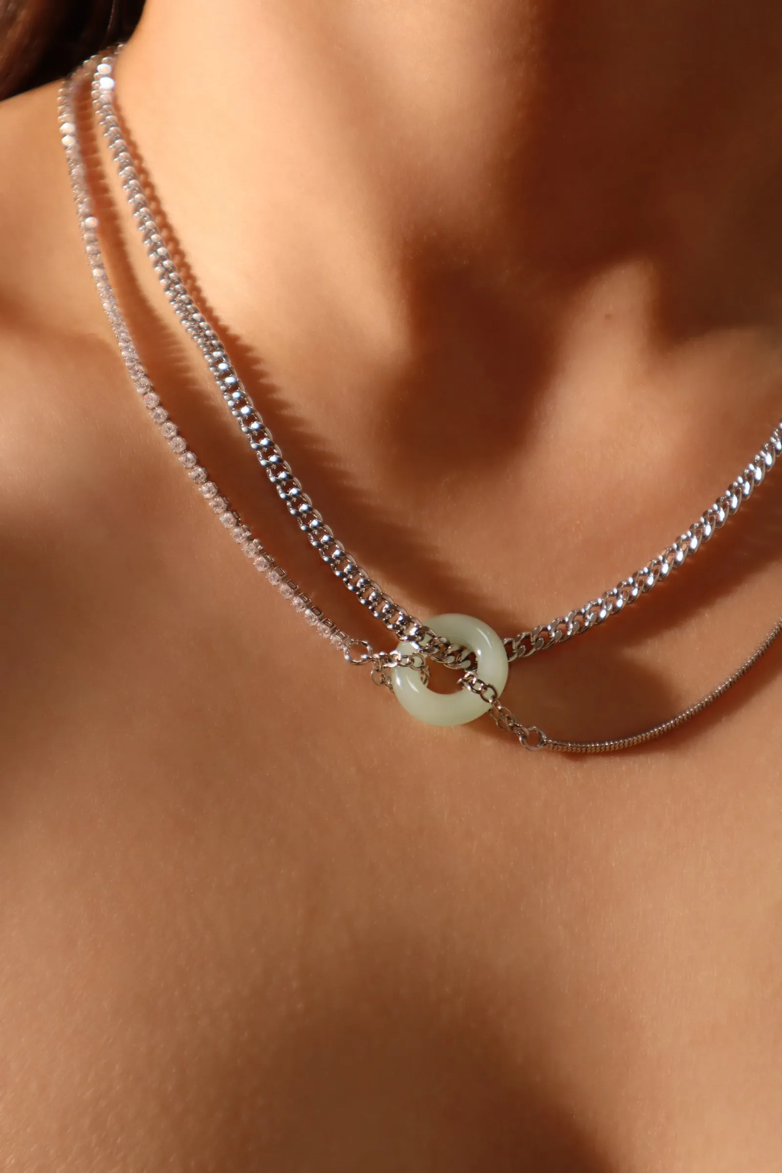 Platinum Plated Jade Diamond Chain Necklace