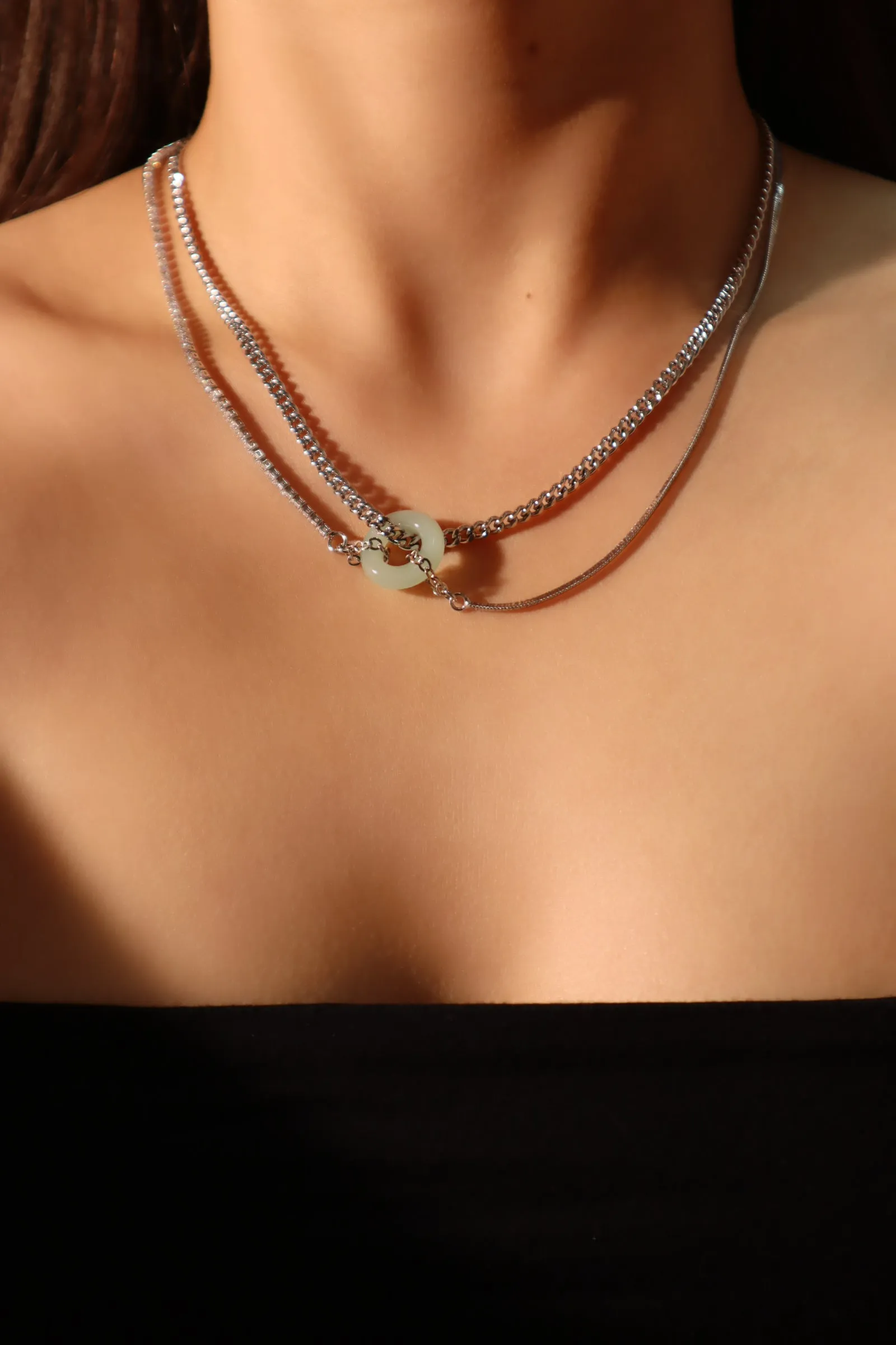 Platinum Plated Jade Diamond Chain Necklace