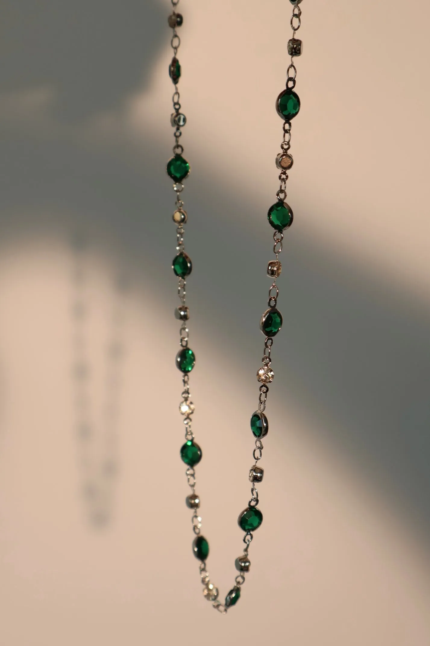 Platinum Plated Multi Green Gems Necklace