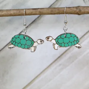 Realistic Turtle or Tortious Wooden Dangle Earrings by Cate's Concepts, LLC